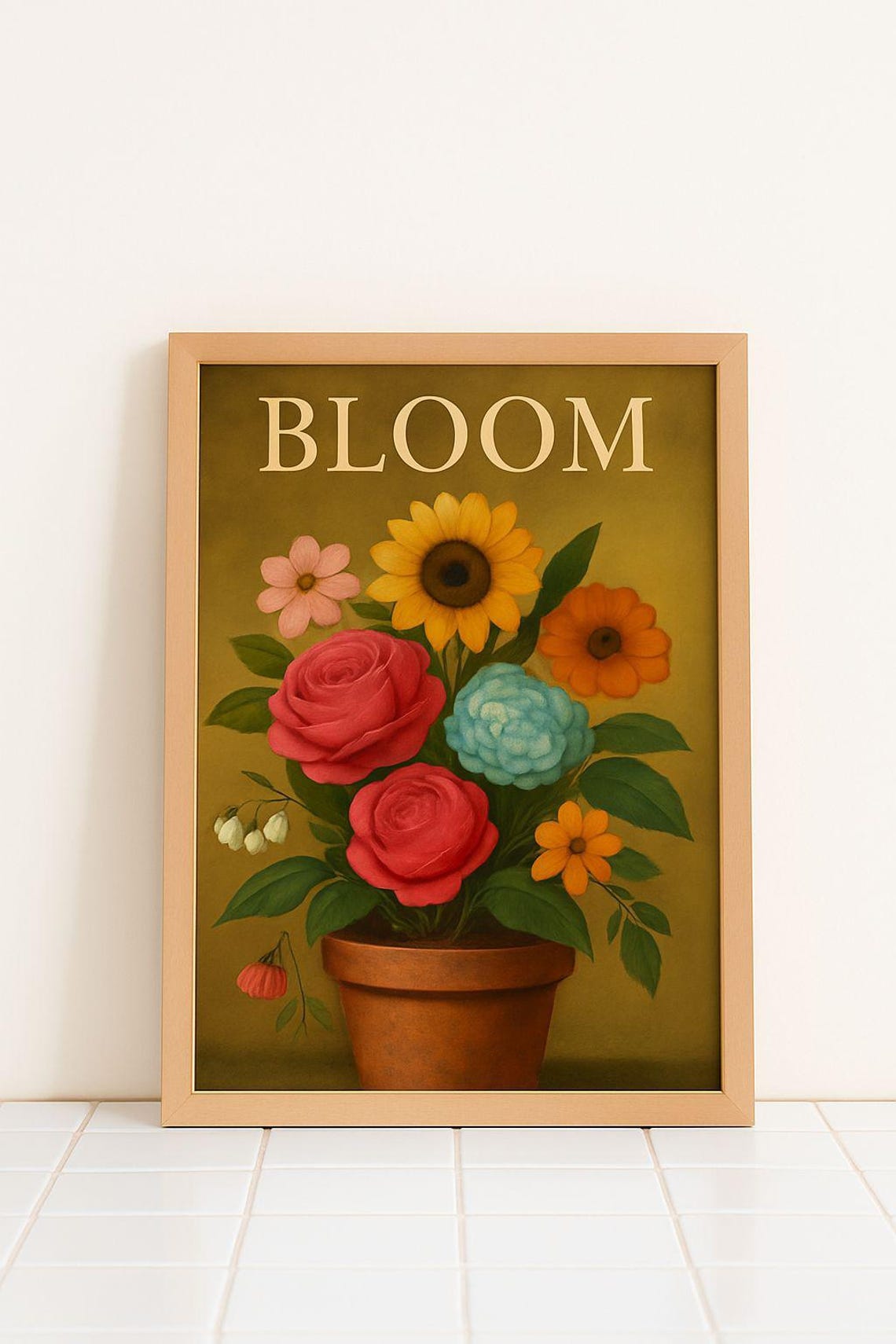 Bloom Floral Bouquet Vintage Potted Roses Sunflower Art Poster