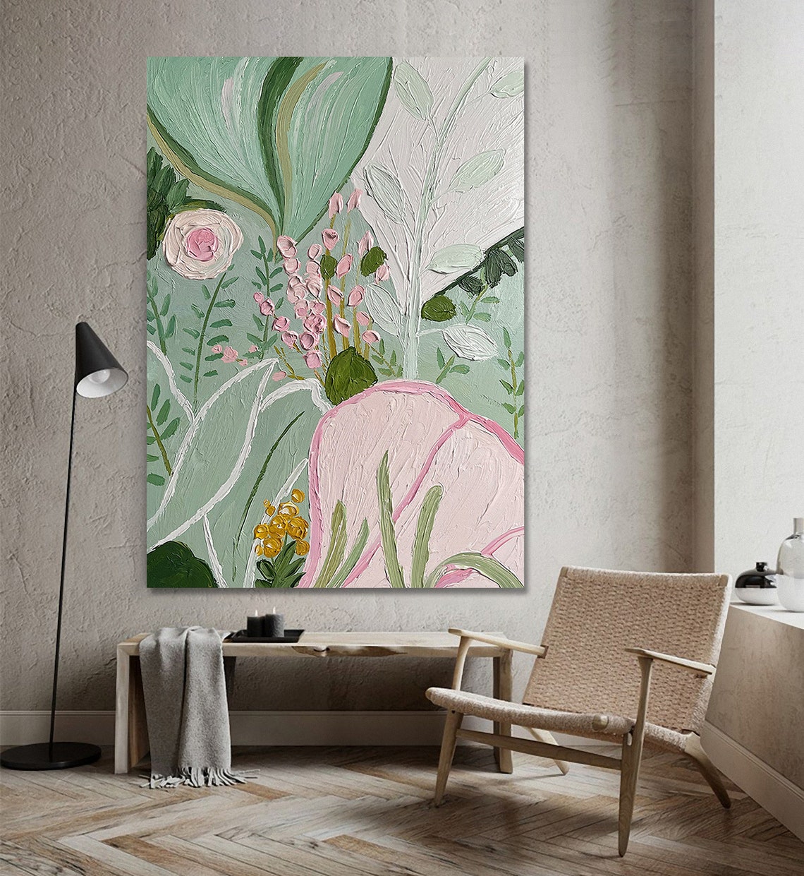 Sage Green Botanical Pink Flowers Modern Botanical Art Poster - Image 5