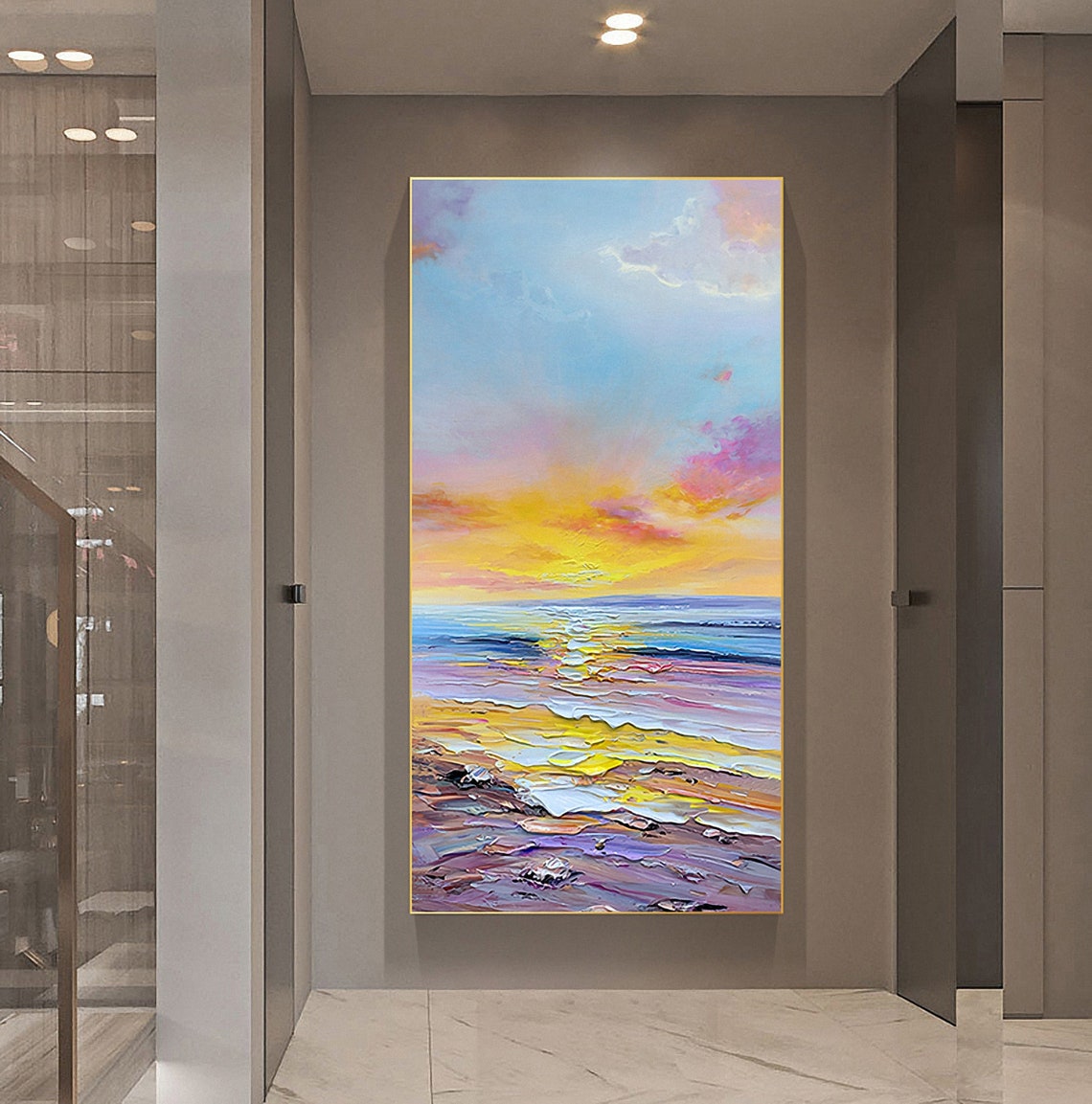 Colorful Beach Sunset Waves Impasto Ocean Landscape Art Poster - Image 4