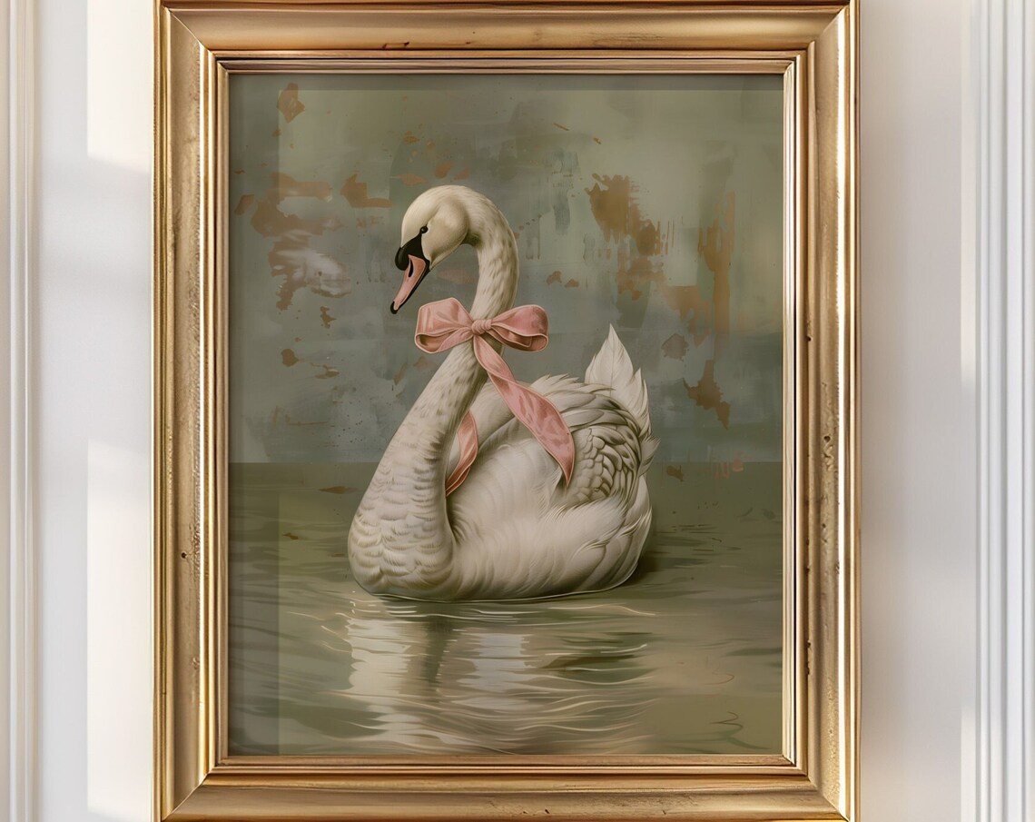 Vintage Swan Antique Painting Nursery Wall Art Print - Image 4