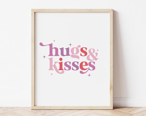 Hugs Kisses Valentines Day Wall Art, Nursery Decor