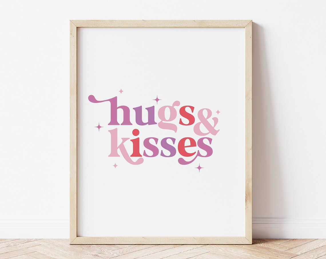 Hugs Kisses Valentines Day Wall Art, Nursery Decor