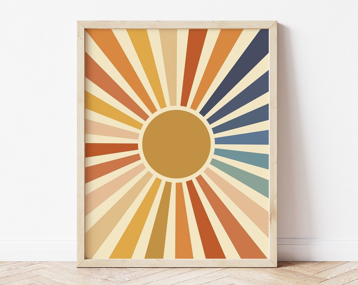 Boho Sun Wall Art, Groovy Sun Nursery Decor Art Print