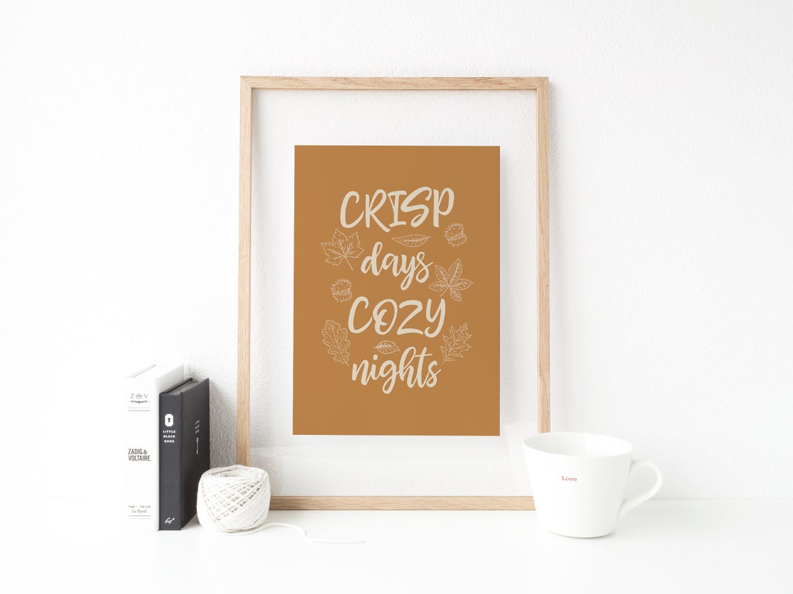 Crisp Days Cozy Nights Fall Script Leaf Line Art Autumn Wall Print - Image 2