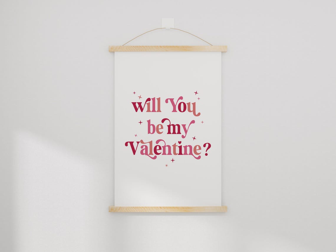Will You Be My Valentine Retro Script Pink Love Sign Wall Art Print - Image 4