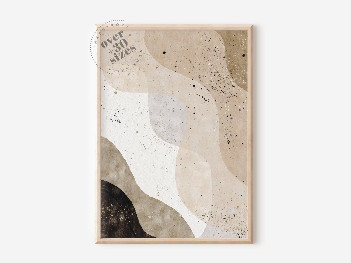 Abstract Beige Waves Neutral Minimalist Modern Speckled Wall Art
