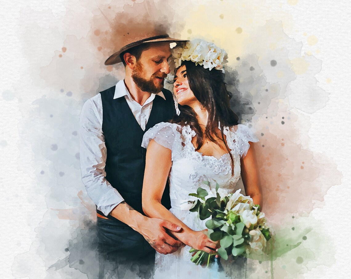Personalized Watercolor Wedding Portrait From Photo Couple Embrace Print - Image 4