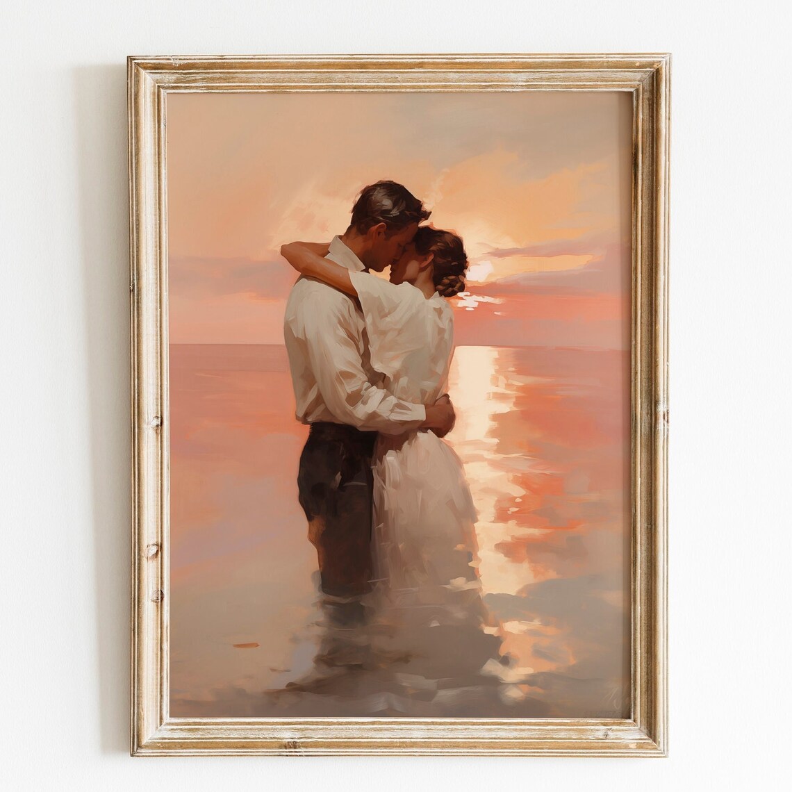Romantic Couple Embrace At Sunset Ocean Romance Love Wall Art