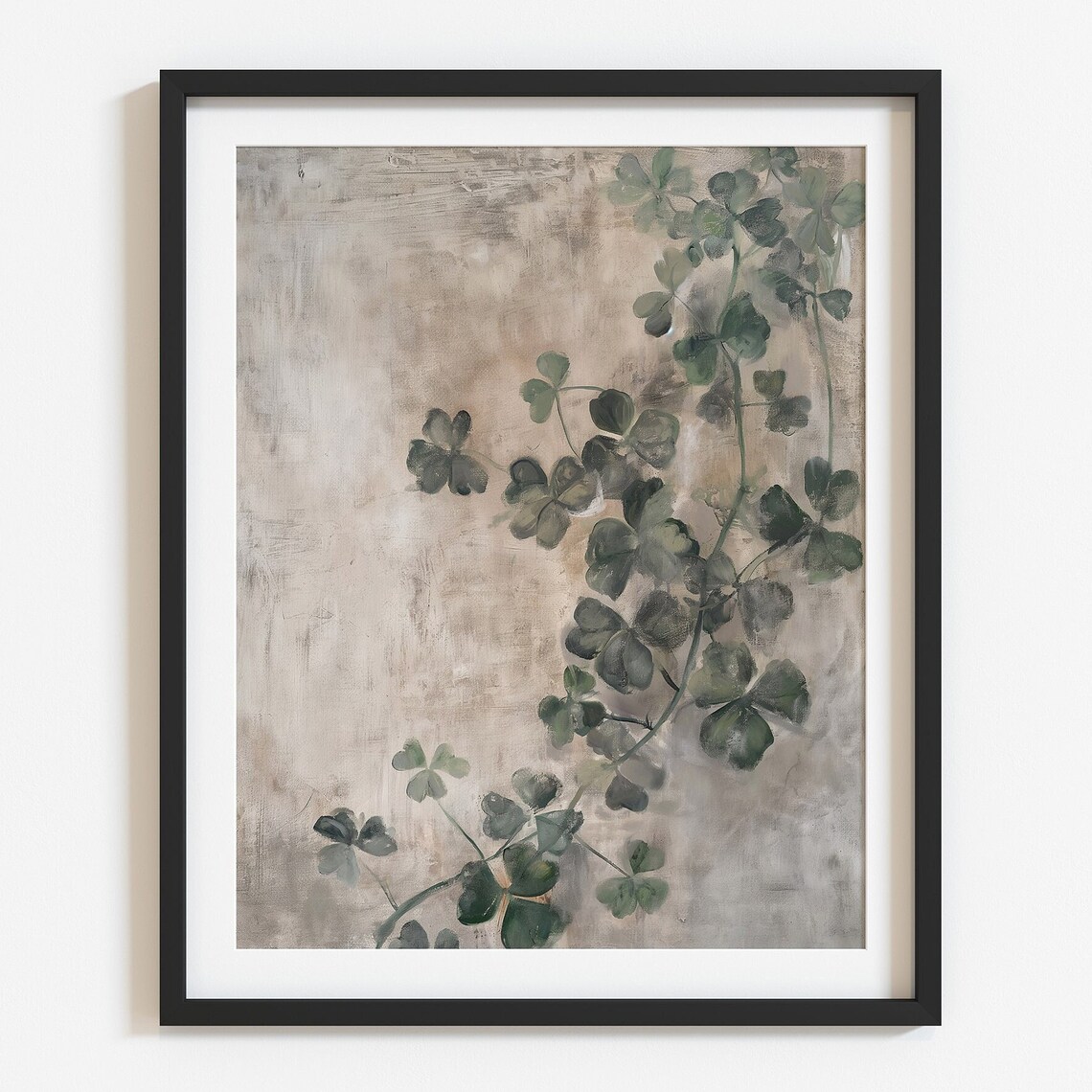 Trailing Shamrock Clover Vine Minimalist Neutral Saint Patrick's Poster