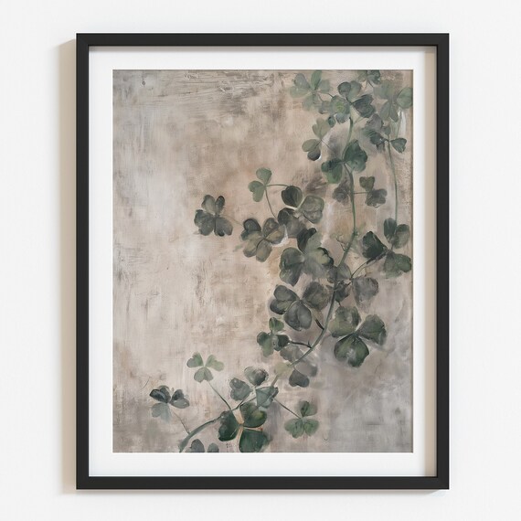 Trailing Shamrock Clover Vine Minimalist Neutral Saint Patrick's Poster