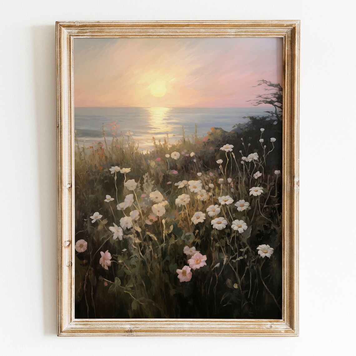 Summer Sunrise Wildflower Beach Print, Vintage Floral