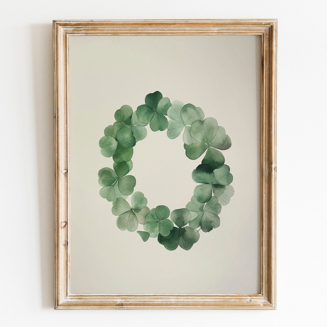 Watercolor Shamrock Wreath Saint Patricks Day Green Clover Print