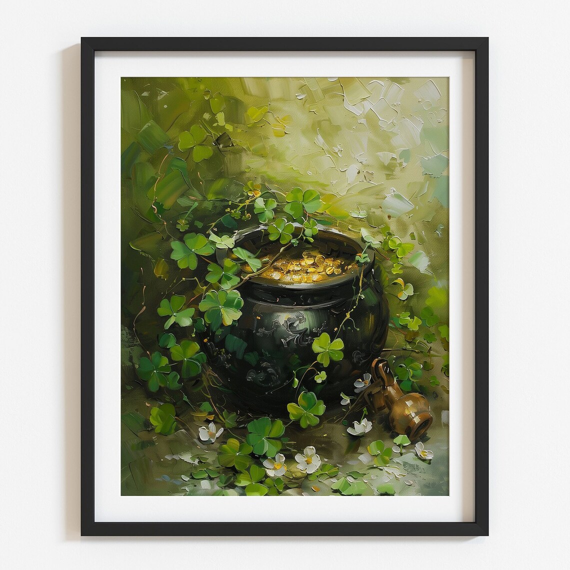 Pot of Gold Coins Black Cauldron Shamrocks St Patricks Day Poster