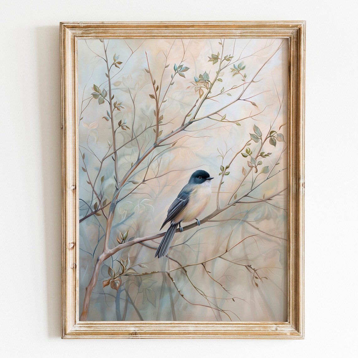 Dark Headed Songbird Blossom Branch Spring Vintage Bird Poster