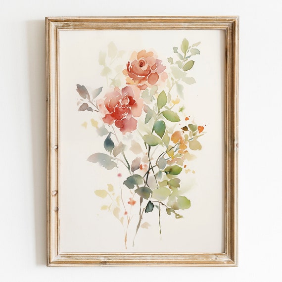 Red Rose Watercolor Art Print, Floral Nursery Decor