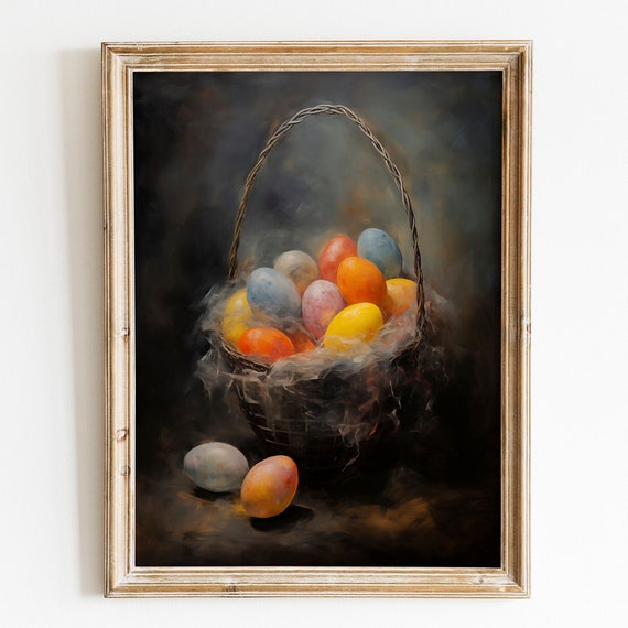 Moody Easter Basket Print Spring Wall Decor Vintage Cottagecore Art Farmhouse Easter Farmhouse Decor