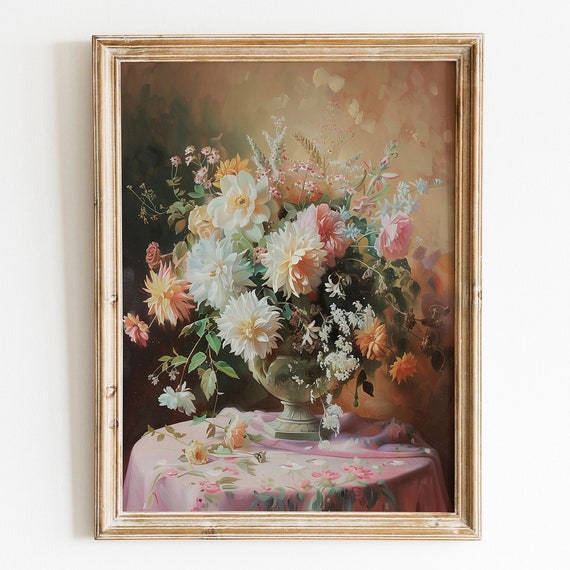 Vintage Floral Bouquet Wall Art Spring Flowers Print Botanical Summer Still Life Flower Rustic Moody Easter Decor