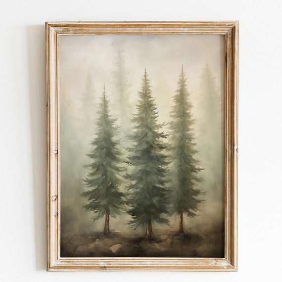 Moody Pine Tree Christmas Decor Vintage Christmas Tree Art Forest Wall Art Christmas Wall Art Holiday Decor Winter Nature Art Print
