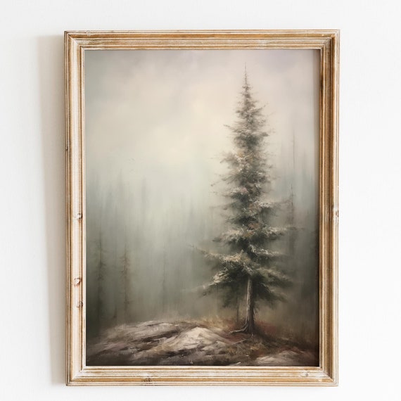 Vintage Christmas Tree Art Moody Christmas Wall Art Christmas Decor Vintage Christmas Decoration Forest Wall Art Cottagecore Decor