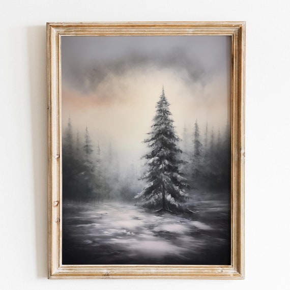 Vintage Christmas Wall Art Christmas Moody Tree Art Christmas Decor Vintage Christmas Decoration Forest Wall Art Cottagecore Decor