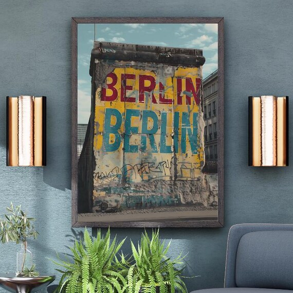 Vintage Berlin Wall Travel Poster, Retro German Art