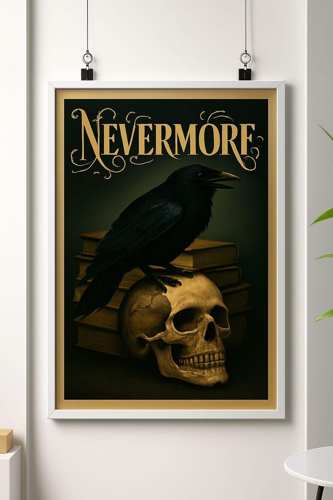 Nevermore Raven Skull Books Gothic Dark Literary Decor Art Poster