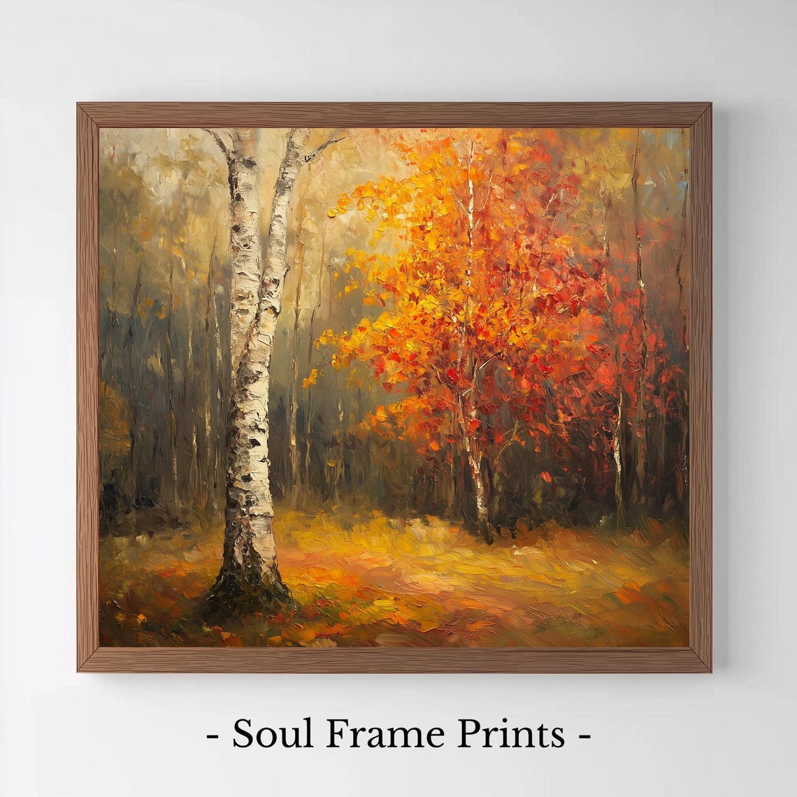 Rustic Fall Birch Forest Warm Autumn Landscape Oil Painting Poster