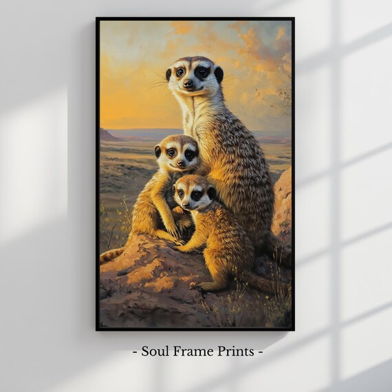 Meerkat Wall Art Painting Wildlife Animal Print African Safari Sunset Artwork Nature Photography Style For Rustic Home Decor 497