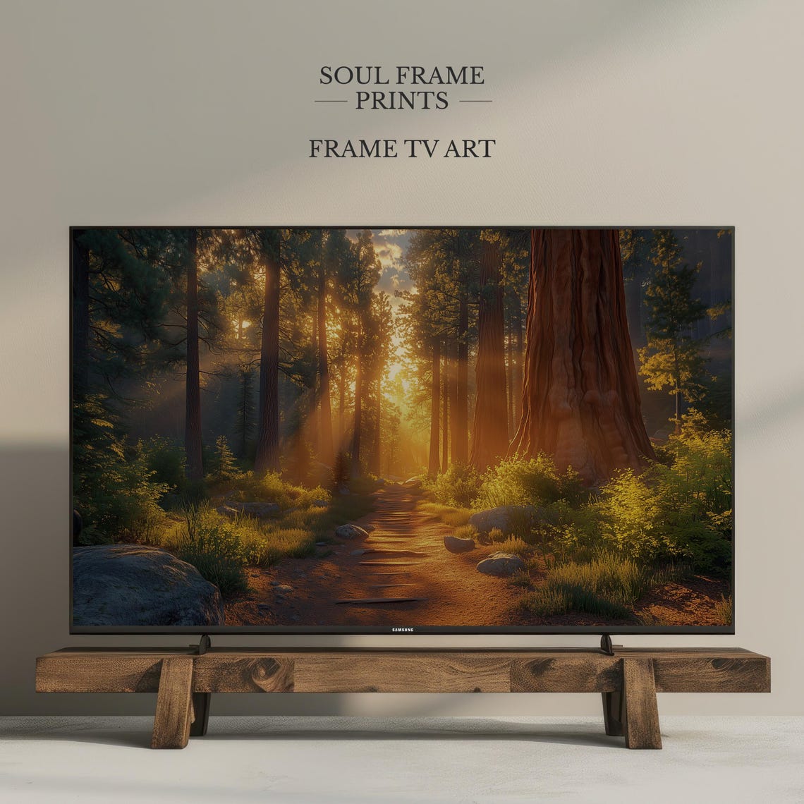 Sequoia Forest Giant Redwood Trail Golden Sunrise Frame TV Art Poster