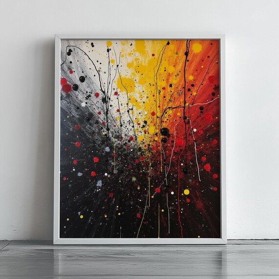 Abstract Explosion Wall Art Vibrant Splatter Print Modern For Bold Decor Red Yellow Black Expressionist Artwork 217
