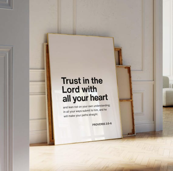 Proverbs 356 Niv Trust In The Lord With All Your Heart Modern Bible Verse Wall Art Scripture Print Christian