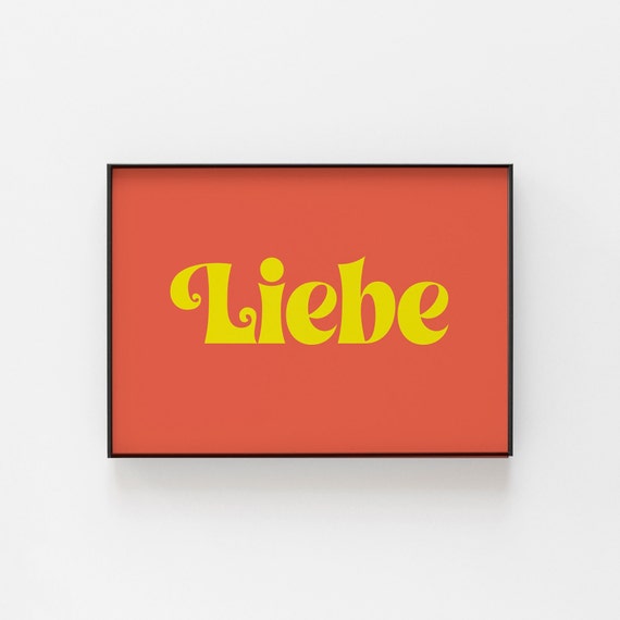 Liebe German Love Word Retro Typography Red Yellow Art Poster