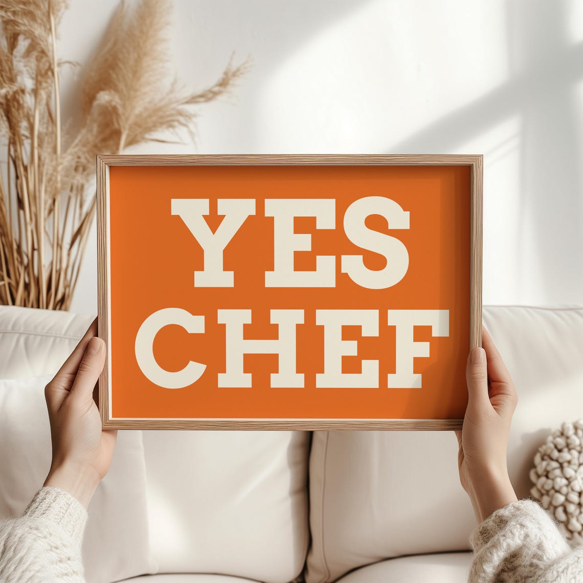 Yes Chef Bold Yellow Block Letter Print Navy Kitchen Wall Decor - Image 3