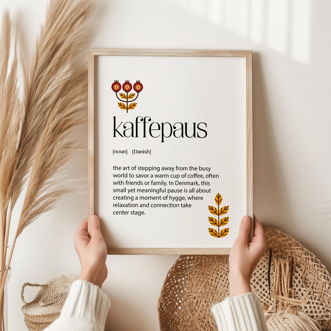 Kaffepaus Danish Definition Poster Hygge Coffee Break Floral Art