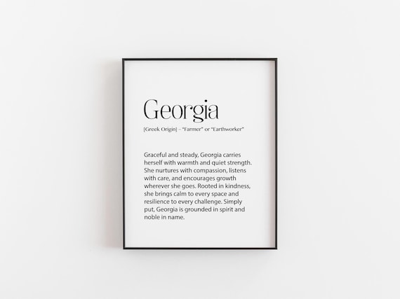 Georgia Name Meaning Print Personalised Wall Art Greek Origin Baby Decor Birthday Gift For Her Christmas Present