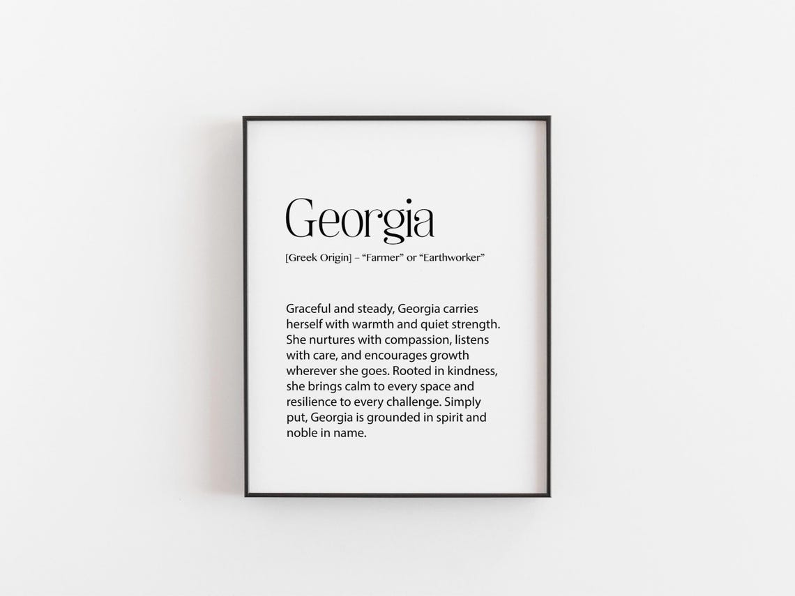 Georgia Name Meaning Print Personalised Wall Art Greek Origin Baby Decor Birthday Gift For Her Christmas Present