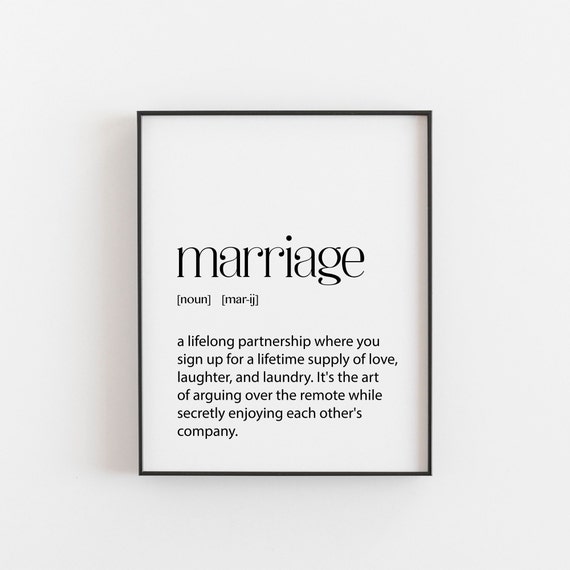 Funny Marriage Gifts Definition Print Married Life Couple Couples Bedroom Decor Home