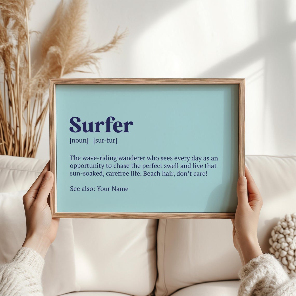 Personalised Surfer Print Custom Gift Surf Lover Beach Wall Art Birthday Coastal Home Decor Poster