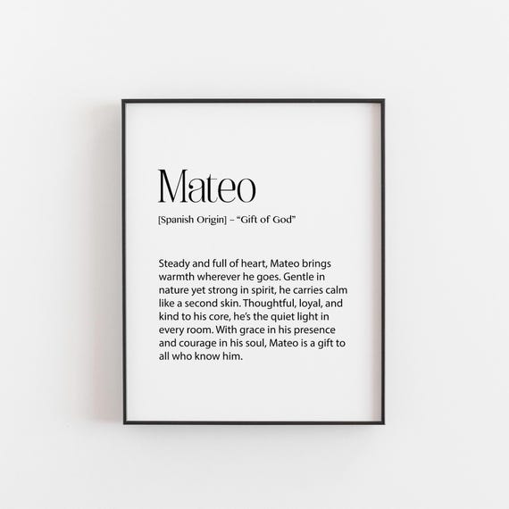 Mateo Name Meaning Nursery Art Print, Spanish Baby Boy