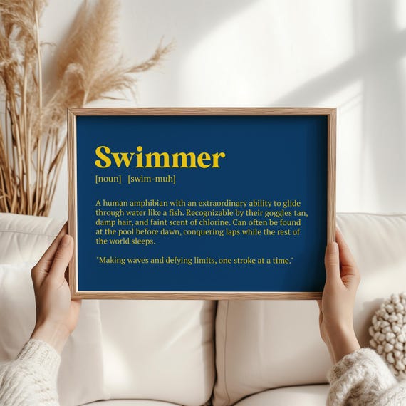 Swimmer Definition Print Swimming Wall Art Poster Athlete Gift Sports Motivation Decor Coach Thank You Premium Fine