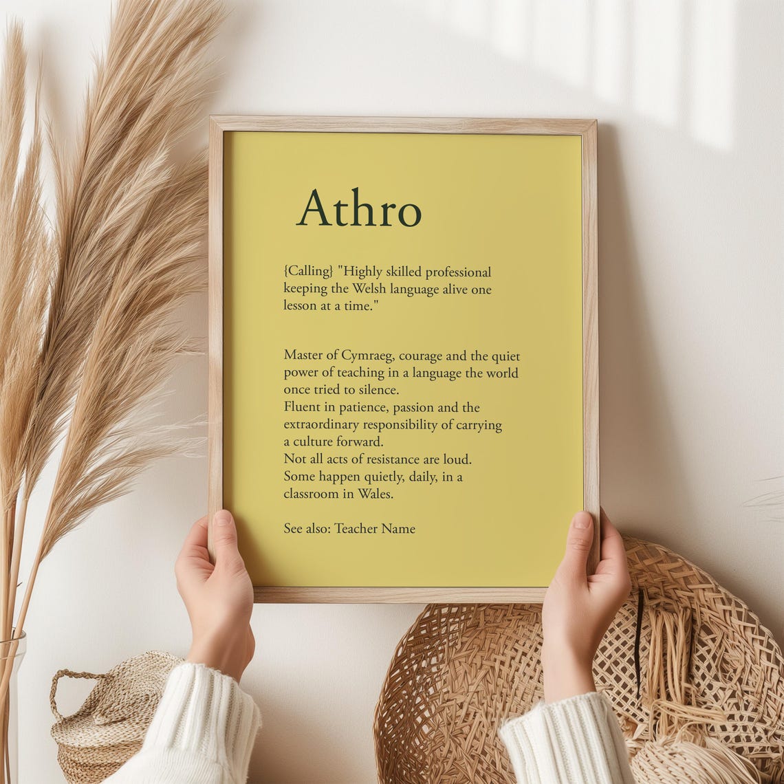 Athro Welsh Teacher Definition Print Yellow End of Term Gift Art
