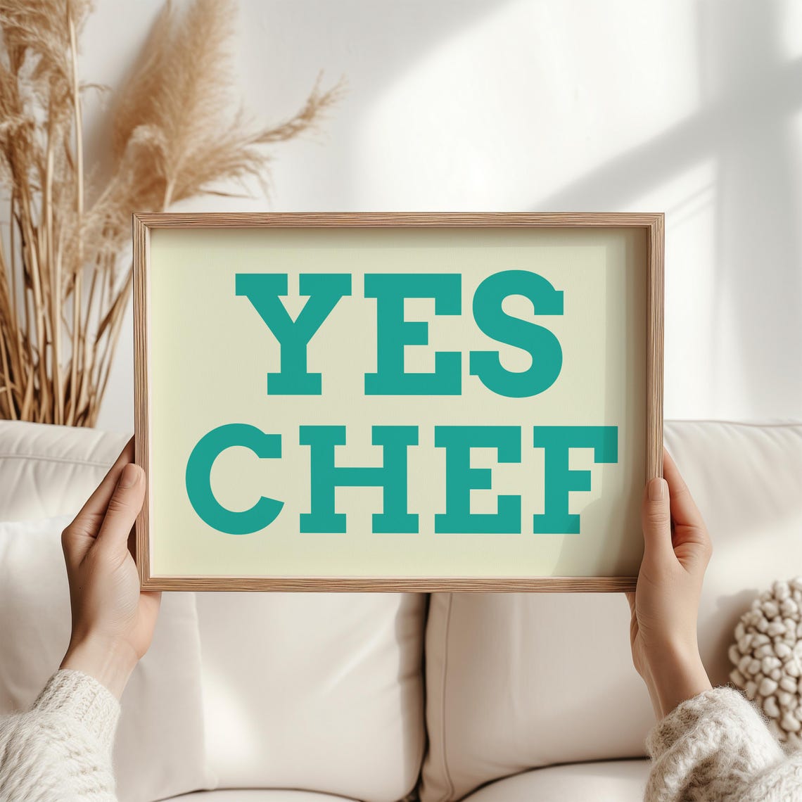 Yes Chef Bold Yellow Block Letter Print Navy Kitchen Wall Decor - Image 4