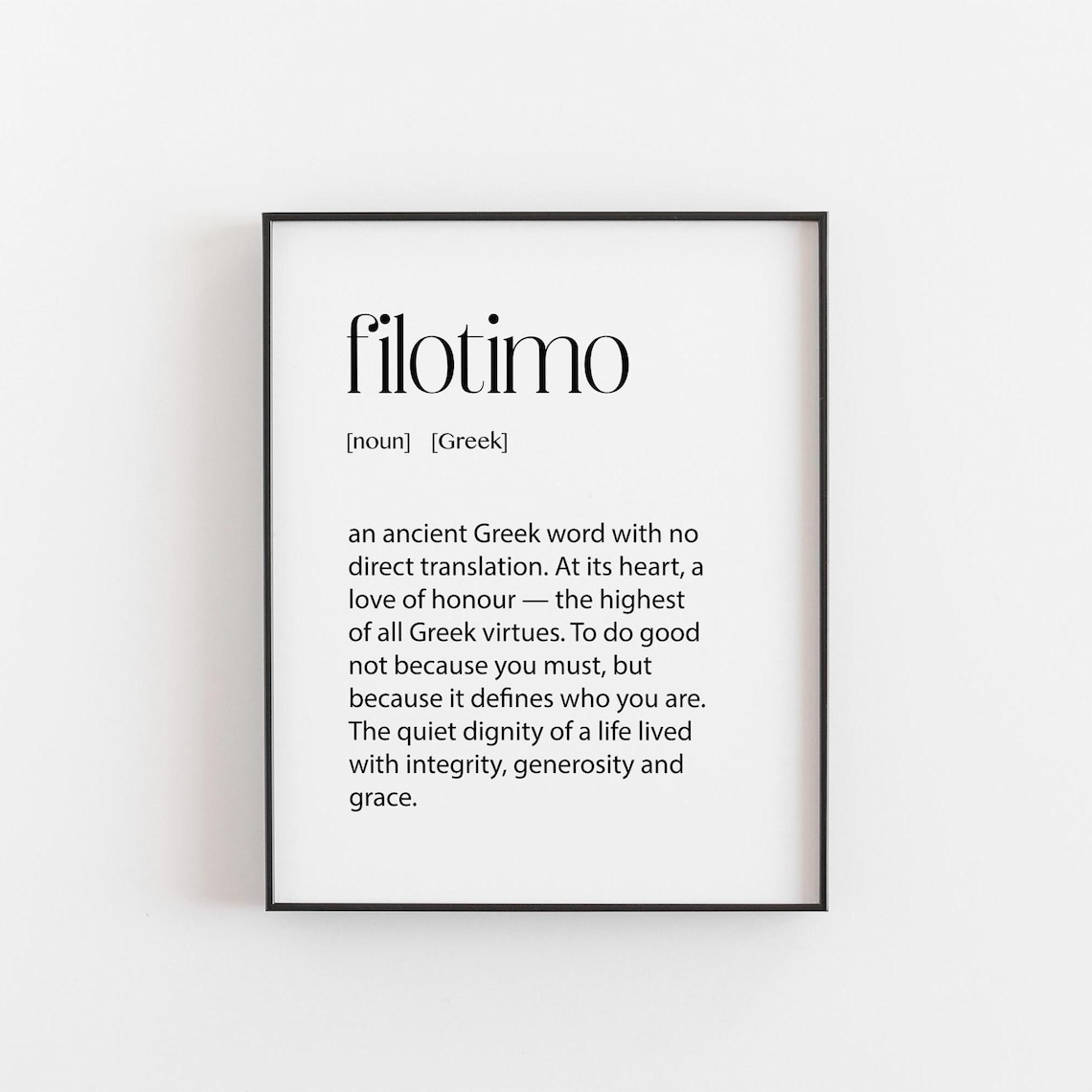 Filotimo Definition Print, Greek Word Virtue Poster