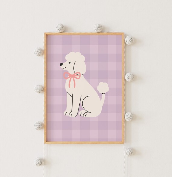 White Poodle Wall Art Pastel Color Girl Prints Print Girls Room Dog Illustration Purple Nursery Decor Modern Pet Portrait