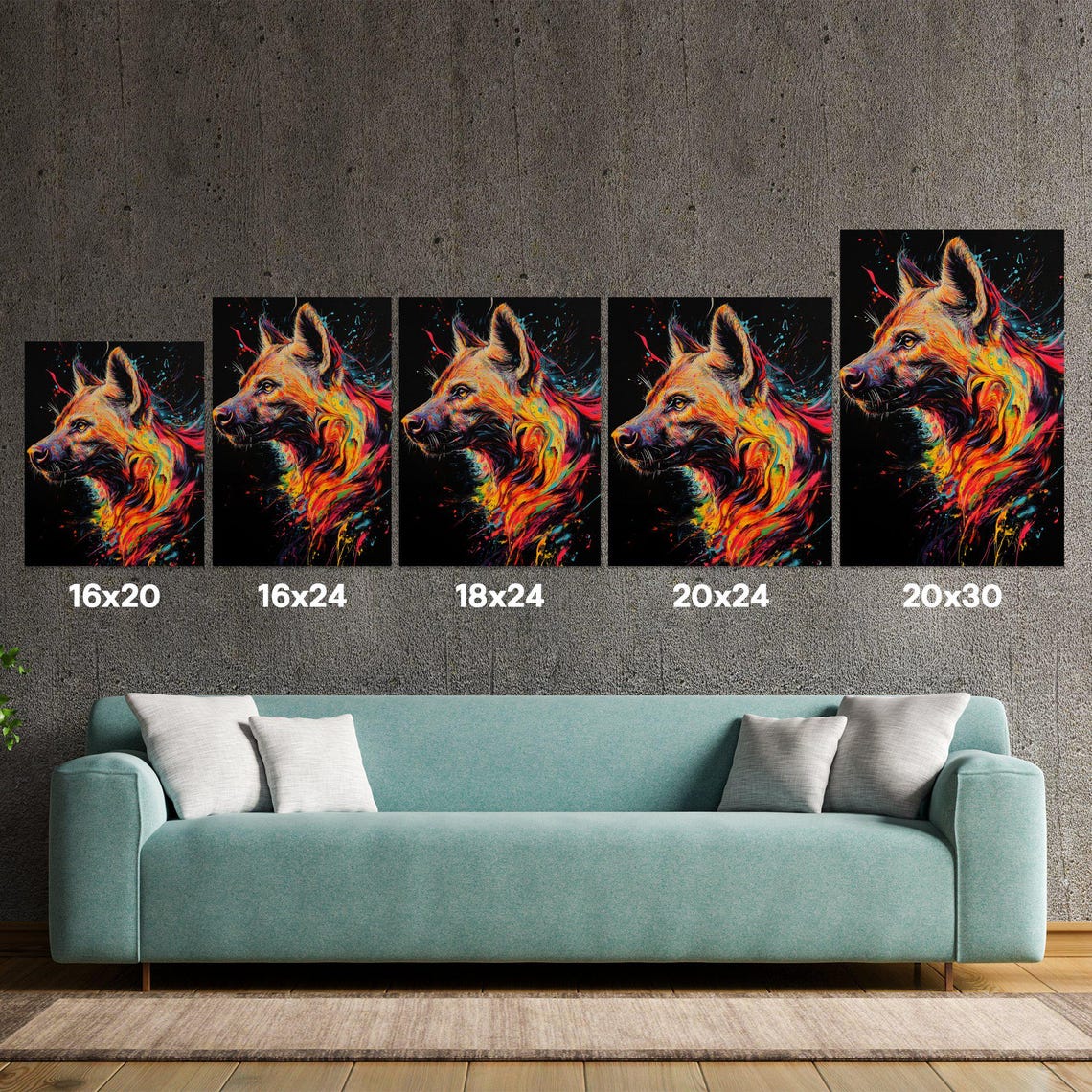Vibrant Splash Hyena Portrait on Black Canvas Wildlife Poster - Image 5