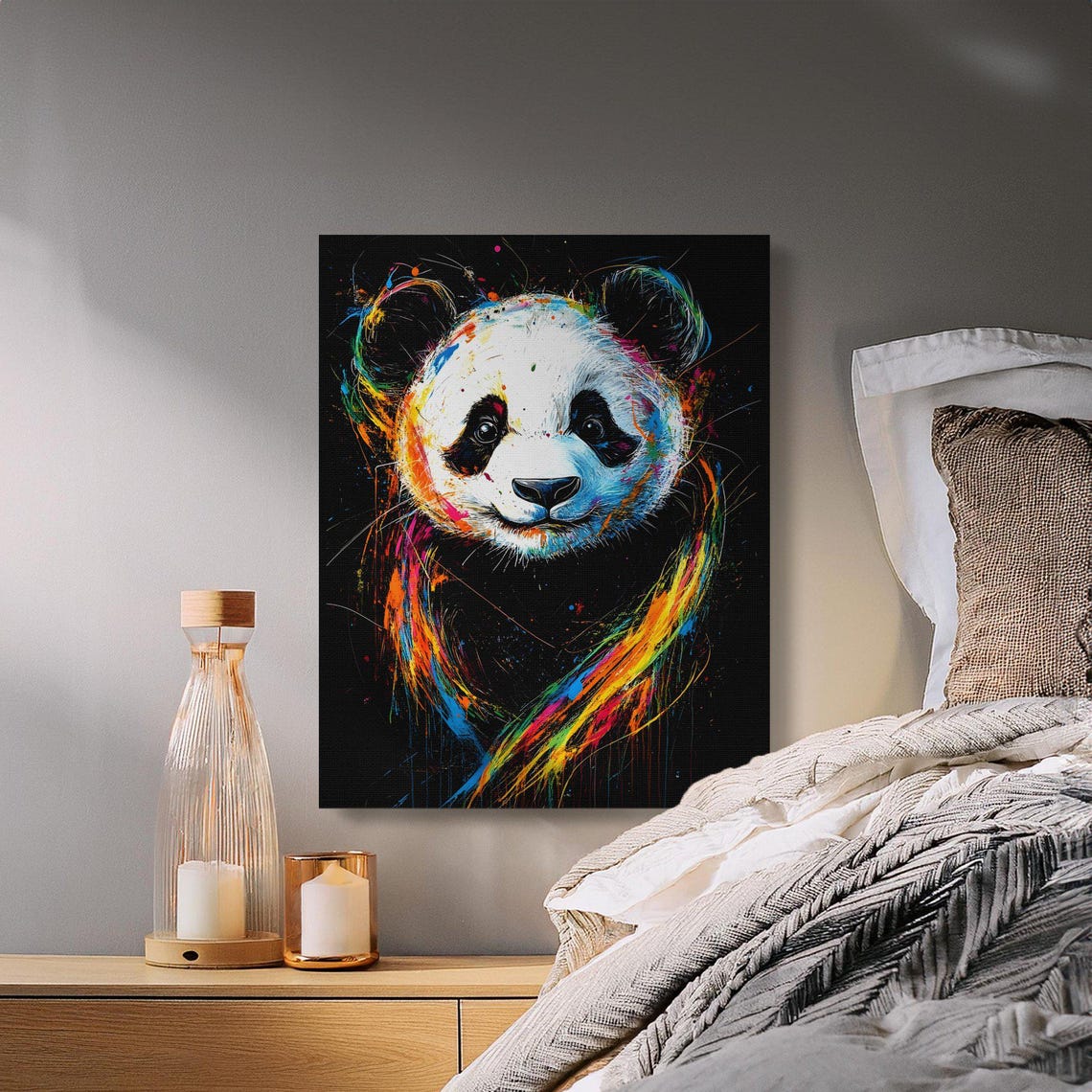 Cute Panda Front Face Paint Splash Black Canvas Wildlife Poster - Image 2