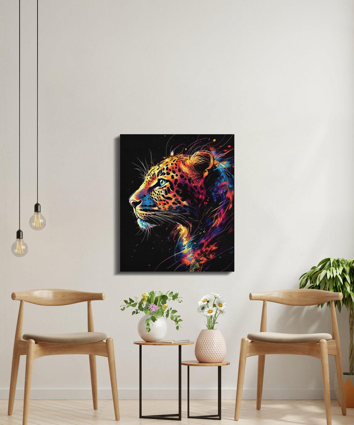 Teal Eyed Leopard Profile Splash Art Black Canvas Wildlife Poster - Image 4