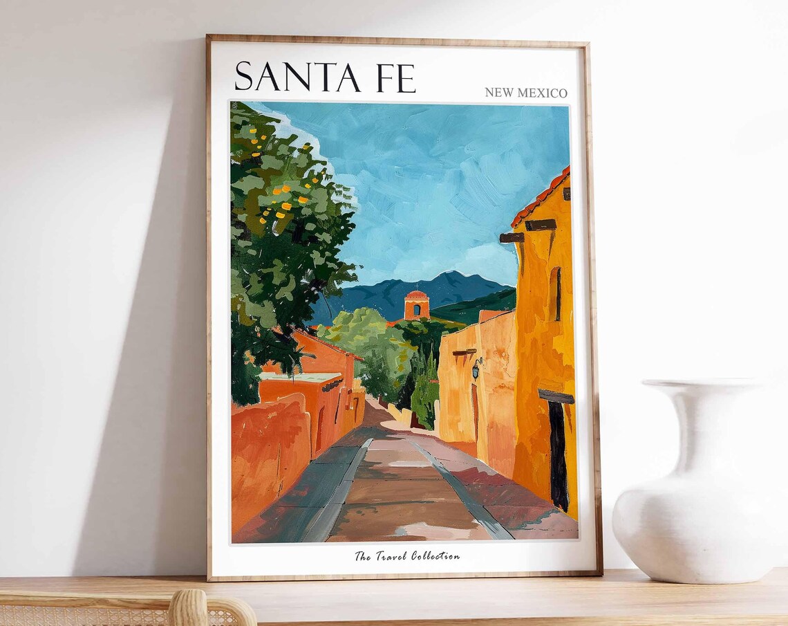Santa Fe New Mexico Adobe Street Desert Mountains Southwest Poster