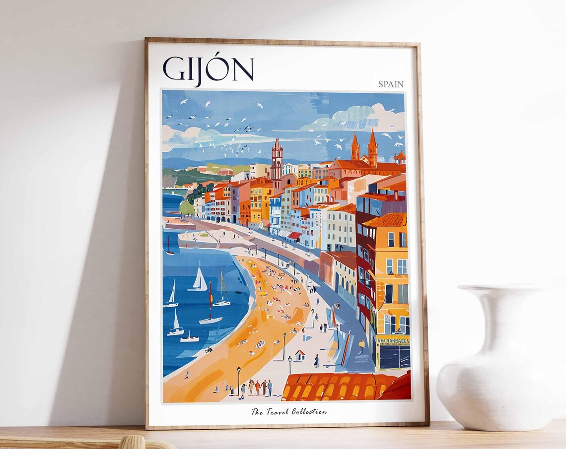 Gijon Spain Beach Boulevard Travel Collection Seaside Poster