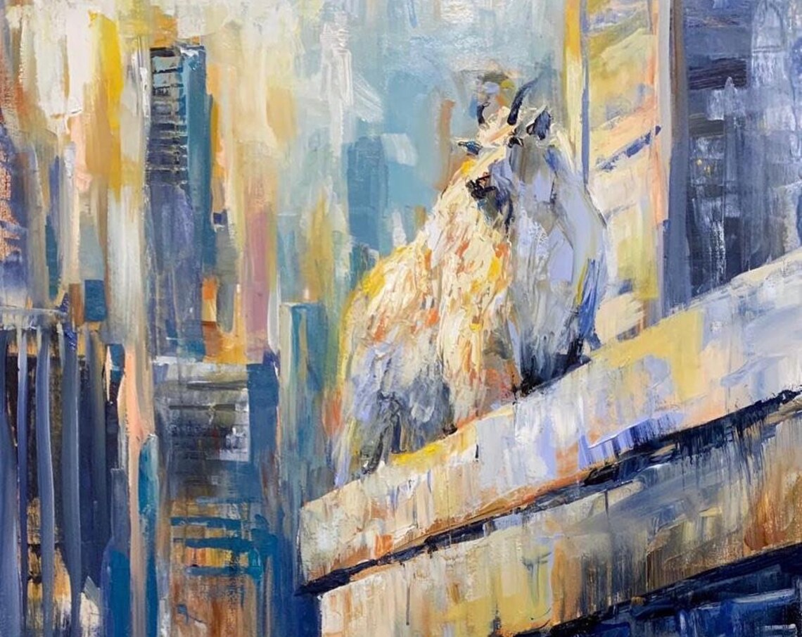 Mountain Goat Atop Skyscraper Surreal City Oil Painting Poster - Image 2